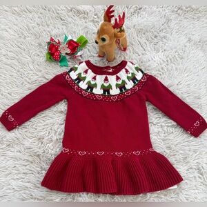 Christmas sweater dress size 18M with free deer plush and bow.